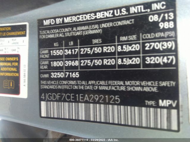 4JGDF7CE1EA292125 Mercedes-Benz Gl-class Gl 450
