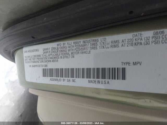 4S4BP61C677311395 Subaru Legacy Wagon Outback