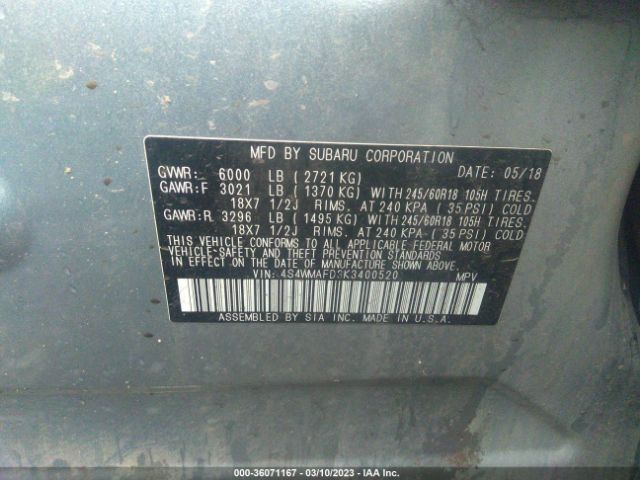 4S4WMAFD3K3400520 Subaru Ascent Premium