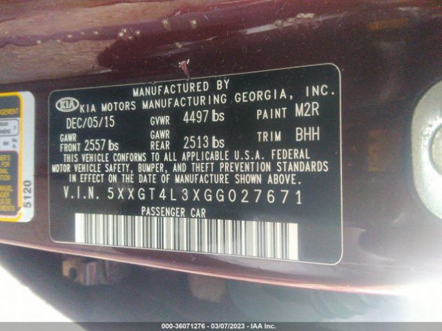 5XXGT4L3XGG027671 KIA Optima Lx