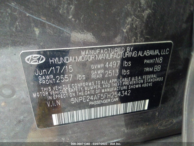 Hyundai Sonata 2.4l Se 2015 5NPE24AF5FH254342 Image 10