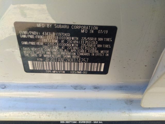 JF2GTANC2KH374257 Subaru Crosstrek Limited