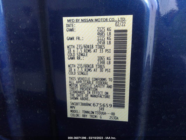 Nissan ROGUE SV 2022 5N1BT3BB8NC675659 Image 9