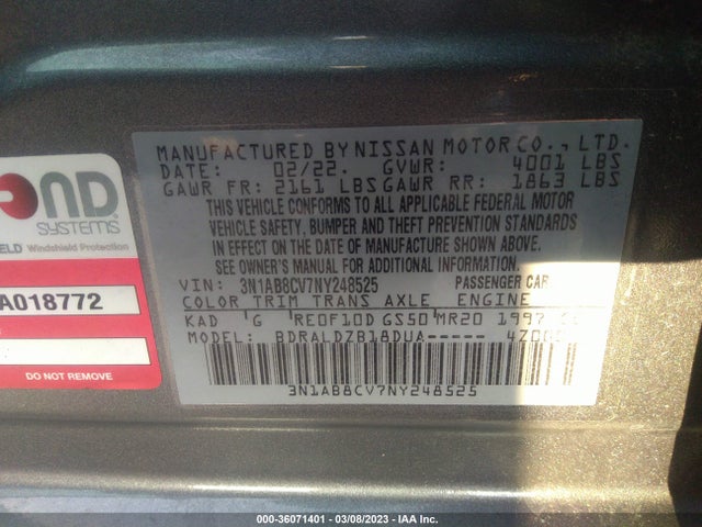 Nissan SENTRA SV 2022 3N1AB8CV7NY248525 Image 11
