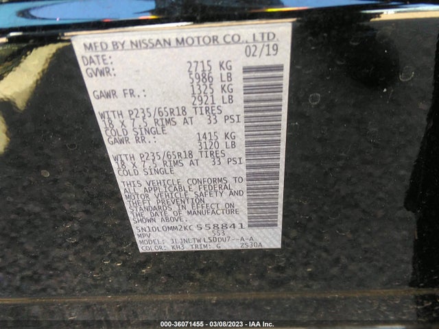 Infiniti QX60 LUXE 2019 5N1DL0MM2KC558841 Image 10