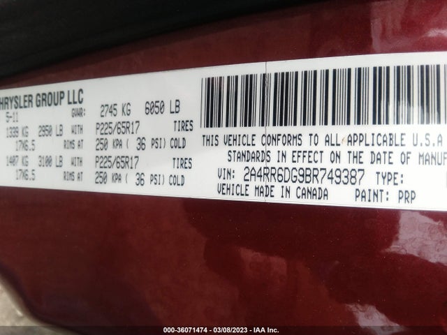 2A4RR6DG9BR749387 Chrysler Town & Country Limited
