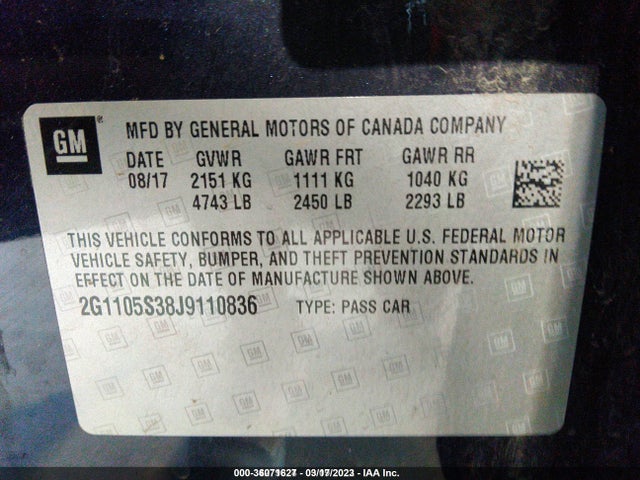 Chevrolet IMPALA LT 2018 2G1105S38J9110836 Image 11