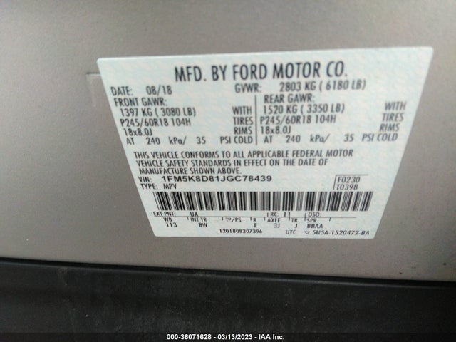 Ford EXPLORER XLT 2018 1FM5K8D81JGC78439 Image 9
