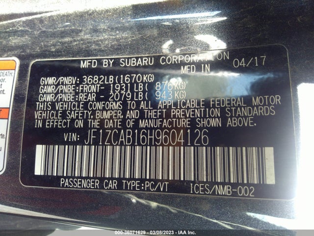 2017 Subaru BRZ, VIN: JF1ZCAB16H9604126