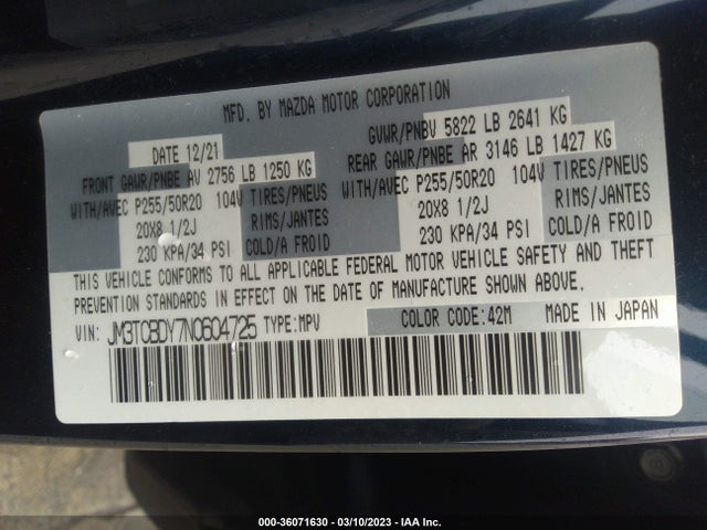 Mazda Cx-9 Grand Touring 2022 JM3TCBDY7N0604725 Image 11