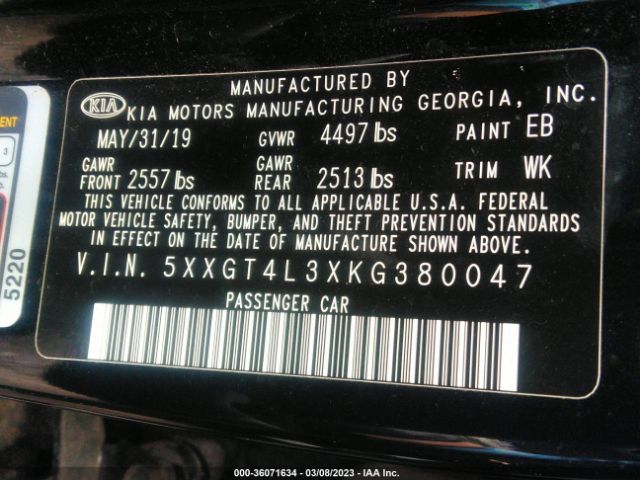 5XXGT4L3XKG380047 KIA Optima Lx