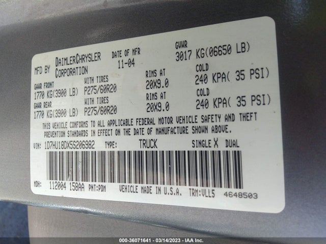 Dodge Ram 1500 Slt 2005 1D7HU18DX5S206982 Image 10