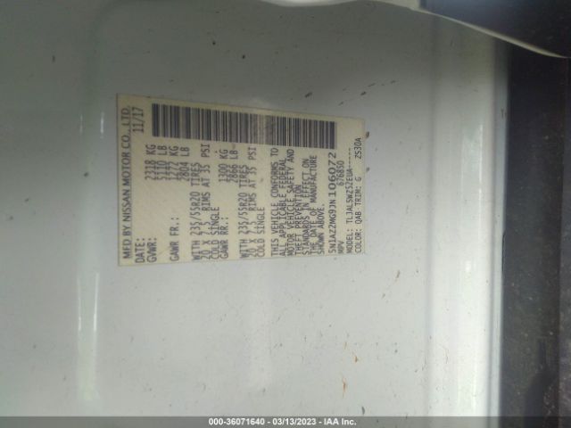 5N1AZ2MG9JN106072 Nissan Murano Platinum