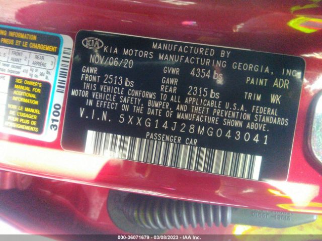 5XXG14J28MG043041 KIA K5 LXS
