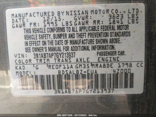 3N1AB7AP7GY213937 Nissan SENTRA S