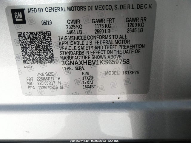 Chevrolet EQUINOX LS 2019 3GNAXHEV1KS659758 Image 9