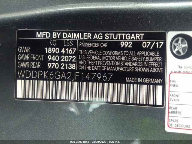 2018 Mercedes-Benz SLC-Class, VIN: WDDPK6GA2JF147967