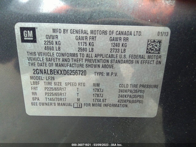 2013 CHEVROLET EQUINOX LS VIN: 2GNALBEKXD6256720