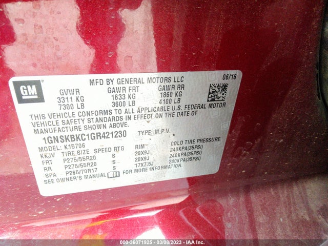Chevrolet Tahoe Lt 2016 1GNSKBKC1GR421230 Image 10