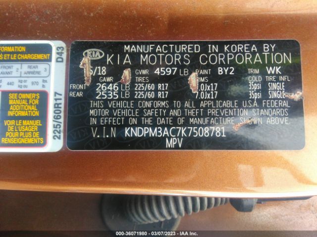 KNDPM3AC7K7508781 KIA Sportage Lx