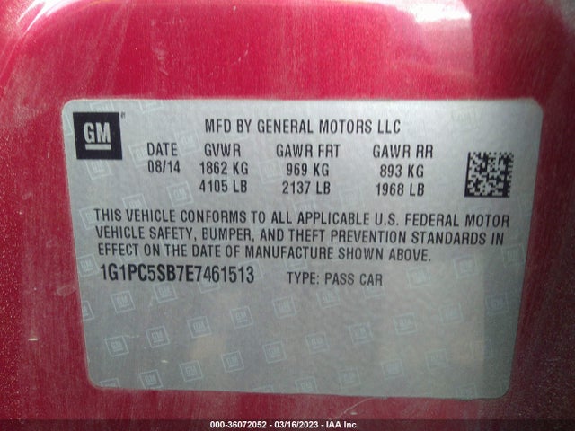 Chevrolet Cruze 1lt 2014 1G1PC5SB7E7461513 Image 10