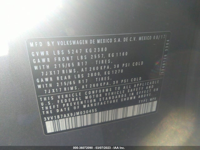 3VV1B7AX9JM030455 Volkswagen TIGUAN S