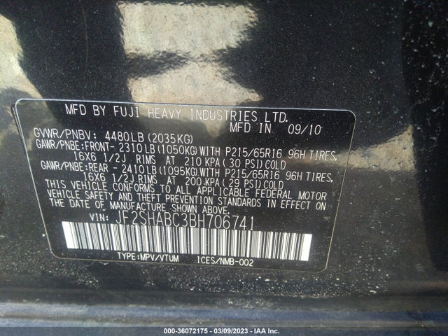 Subaru Forester 2.5x 2011 JF2SHABC3BH706741 Image 10