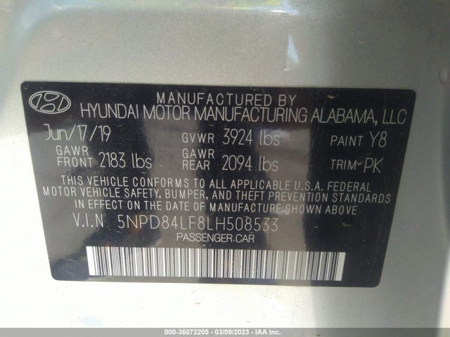 Hyundai ELANTRA SEL 2020 5NPD84LF8LH508533 Image 10