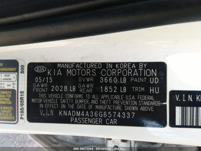 KNADM4A36G6574337 KIA RIO LX