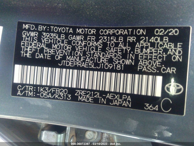 Toyota COROLLA LE 2020 JTDEPRAE5LJ109181 Image 10