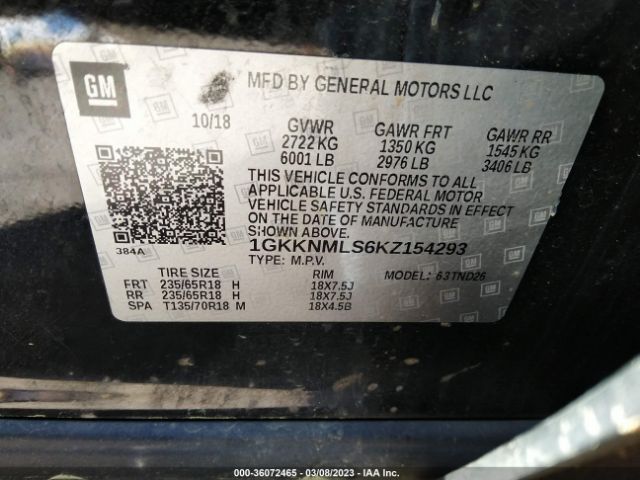 1GKKNMLS6KZ154293 GMC ACADIA SLT
