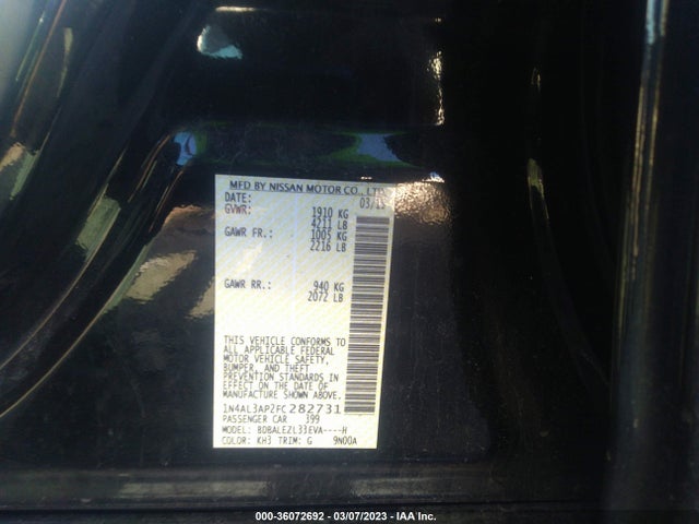 Nissan Altima 2.5 S 2015 1N4AL3AP2FC282731 Image 9