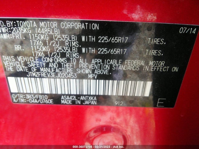 Toyota RAV4 LE 2014 JTMZFREV3EJ020453 Image 10