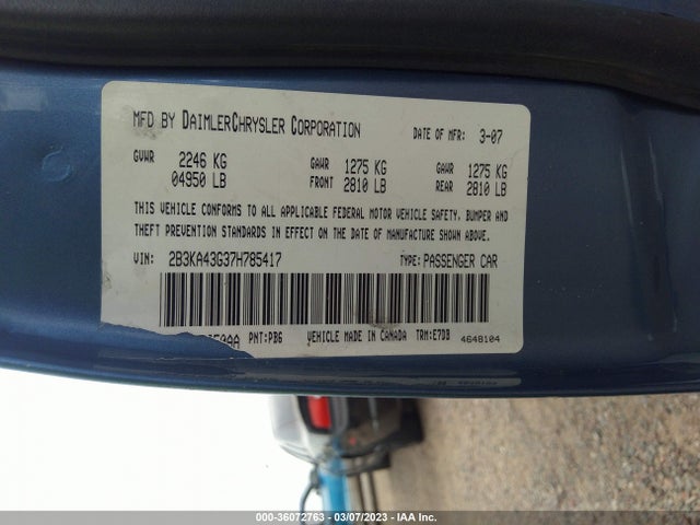 2007 DODGE CHARGER VIN: 2B3KA43G37H785417