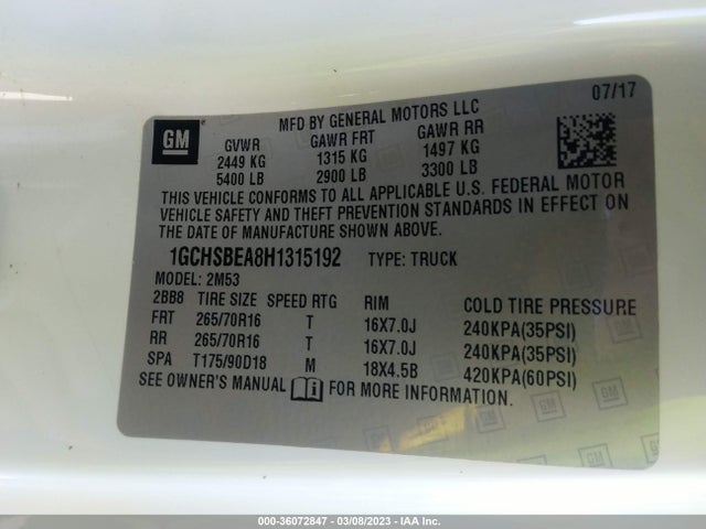 Chevrolet Colorado 2wd Wt 2017 1GCHSBEA8H1315192 Image 11