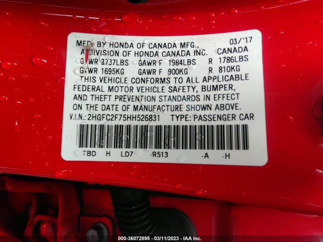 Honda Civic Sedan Ex 2017 2HGFC2F75HH526831 Image 9