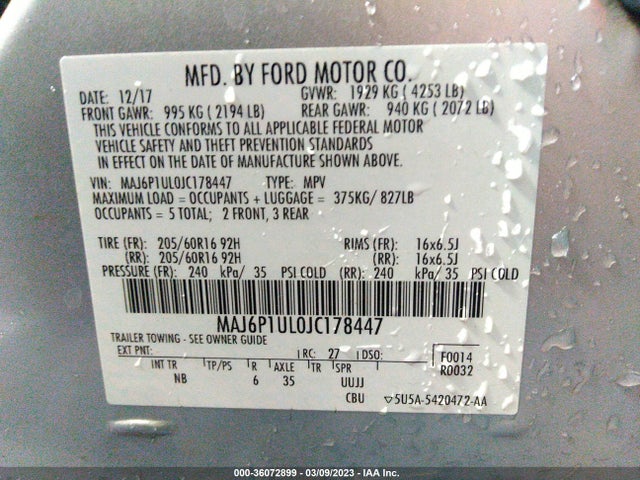 2018 FORD ECOSPORT SE VIN: MAJ6P1UL0JC178447