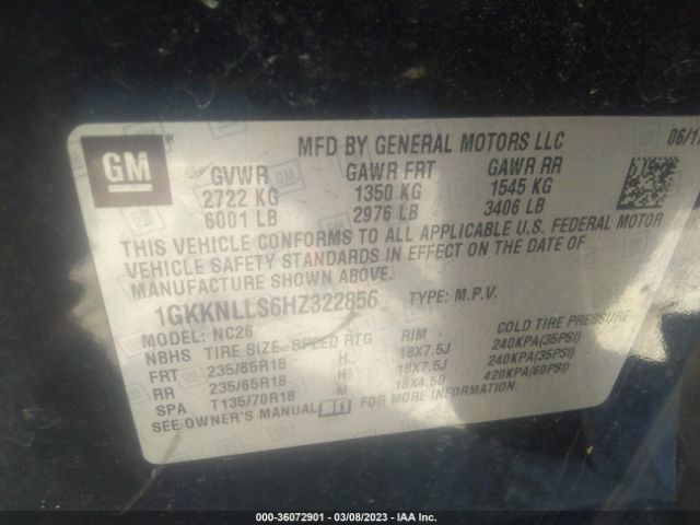 1GKKNLLS6HZ322856 GMC ACADIA SLE