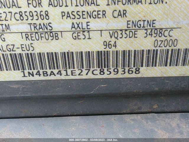 1N4BA41E27C859368 Nissan Maxima 3.5 Sl
