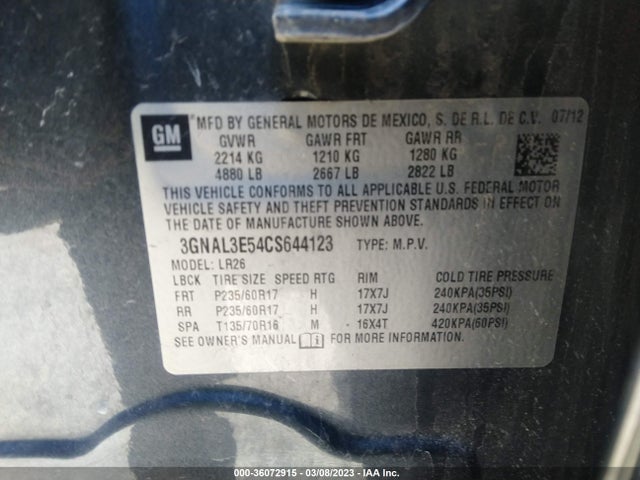 2012 CHEVROLET CAPTIVA SPORT FLEET LT VIN: 3GNAL3E54CS644123