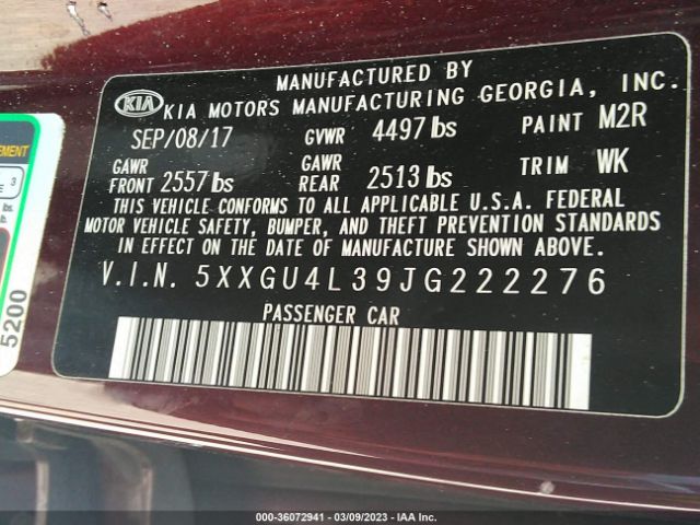 5XXGU4L39JG222276 KIA OPTIMA EX