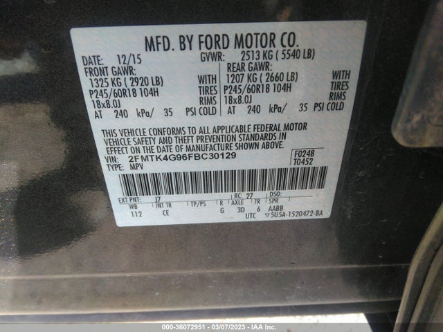 2015 Ford Edge, VIN: 2FMTK4G96FBC30129