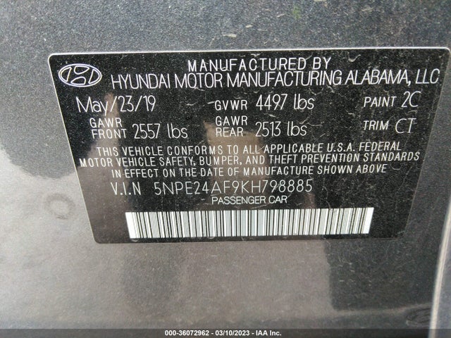 Hyundai SONATA SE 2019 5NPE24AF9KH798885 Image 9