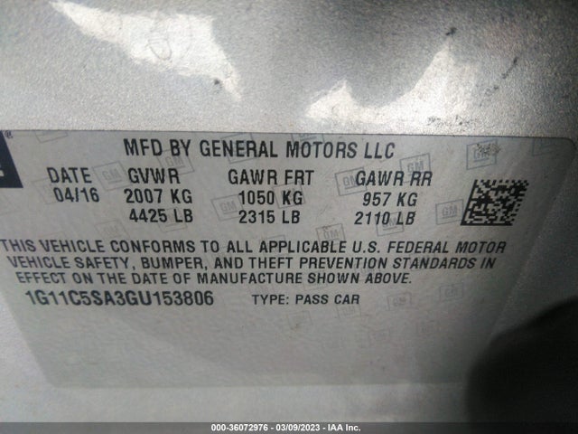 Chevrolet Malibu Limited Lt 2016 1G11C5SA3GU153806 Image 9
