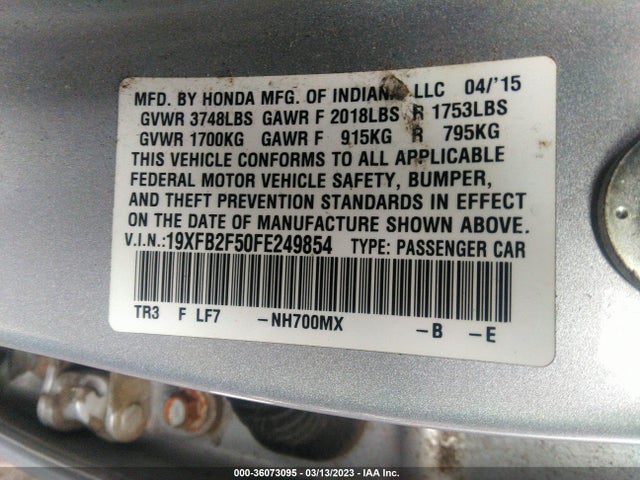 2015 HONDA CIVIC SEDAN LX VIN: 19XFB2F50FE249854