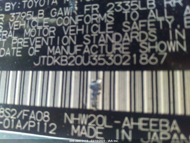 Toyota Prius 2005 JTDKB20U353021867 Image 10
