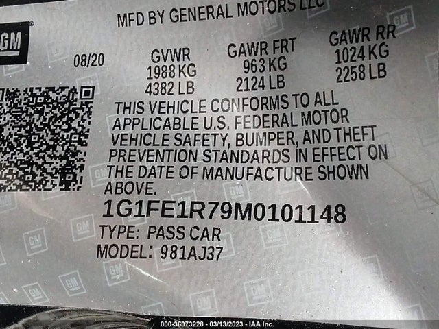 Chevrolet CAMARO LT1 2021 1G1FE1R79M0101148 Image 9