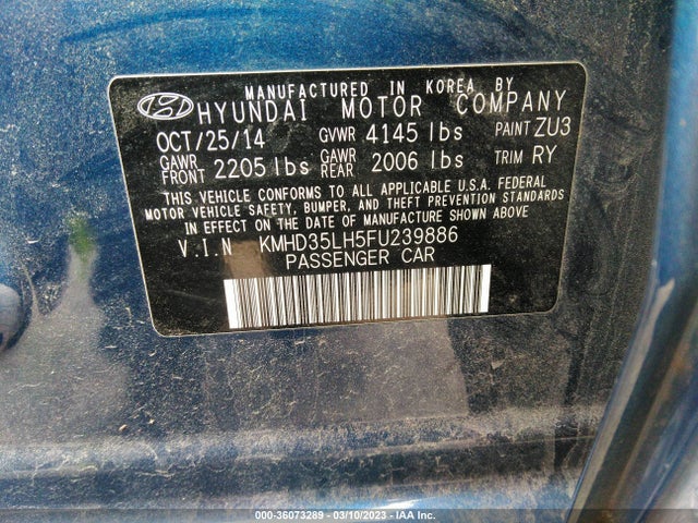 2015 HYUNDAI ELANTRA GT VIN: KMHD35LH5FU239886