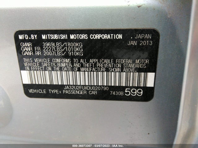 JA32U2FUXDU020790 Mitsubishi LANCER ES