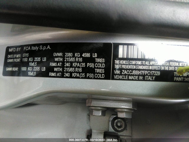 2015 Jeep Renegade, VIN: ZACCJBBH7FPC17329